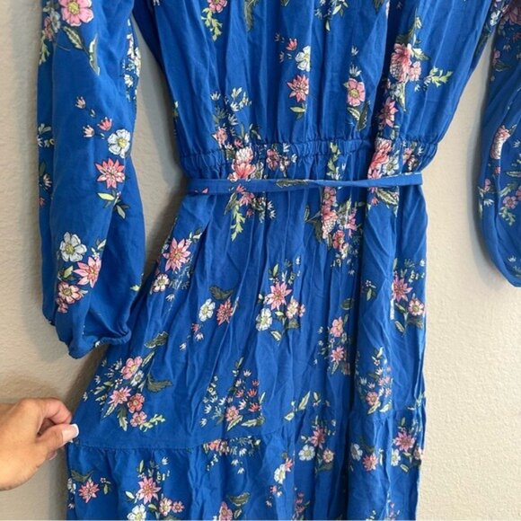 LOFT Floral Tiered Maxi Dress | Blue Boho Romantic | Plus Size 18 Long Sleeve - Picture 9 of 13